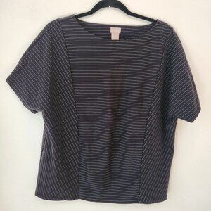 Chico's Black Contrasting Stripes Pinstripe Stretch Short Sleeve Blouse 2  (L)